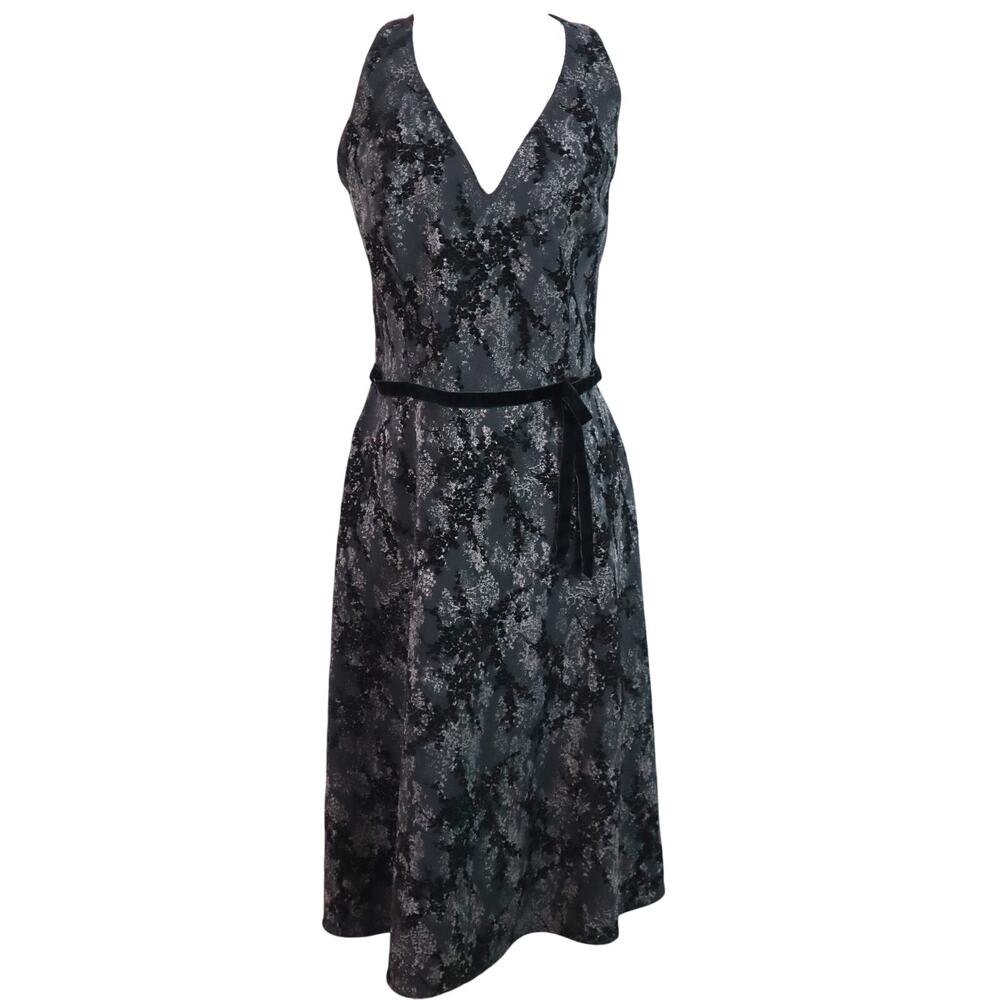 CDC Vintage 90s Y2K Black Burnout Velvet Dress Halter VNeck Bow Fit and Flare 14